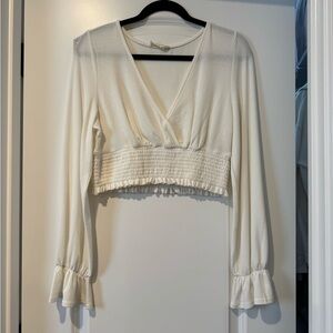 Altar'd State Cream V-Neck Smocked Blouse
